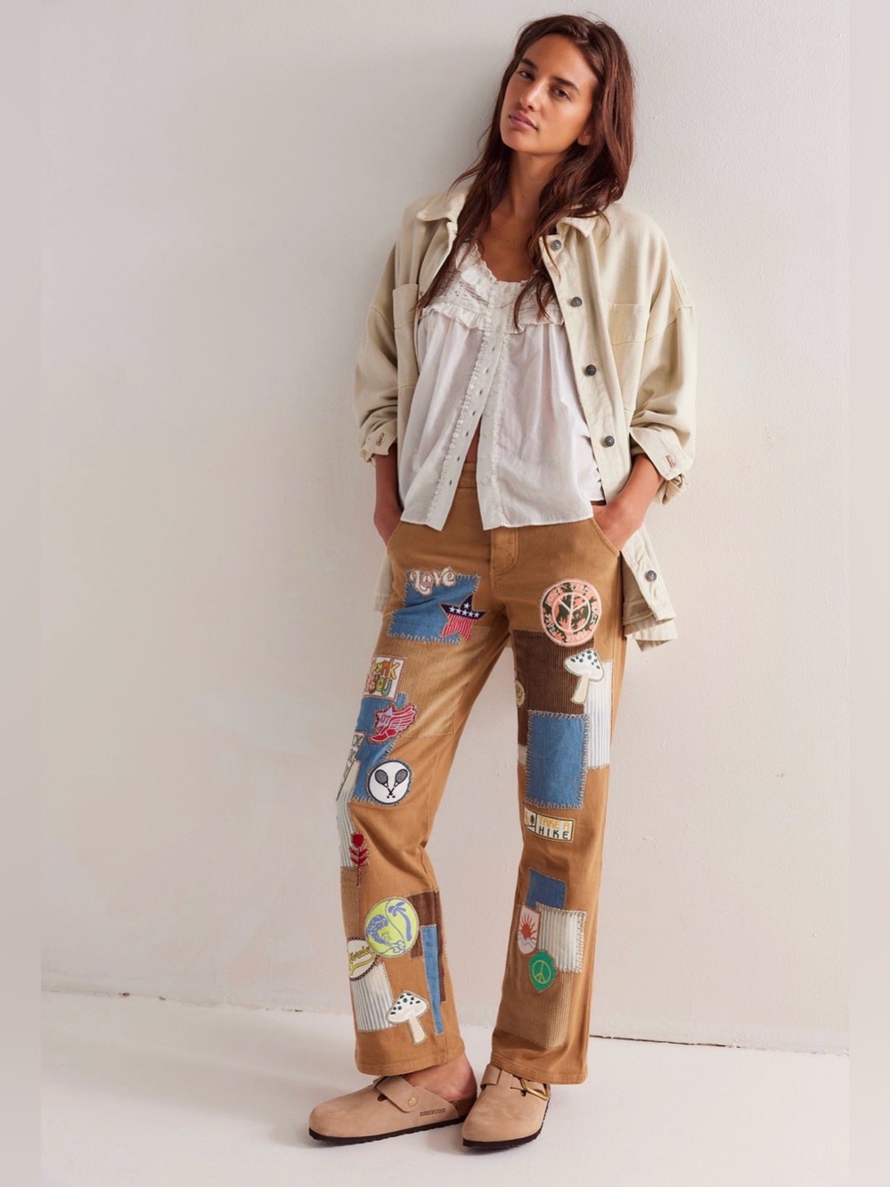 Free People Patch On You Baggy Jeans Patchwork Size 27 NWOT
